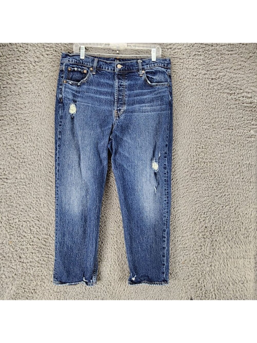 Gap Jeans Womens 33 Blue Stretch Denim Button Fly Straight Cropped Boyfriend